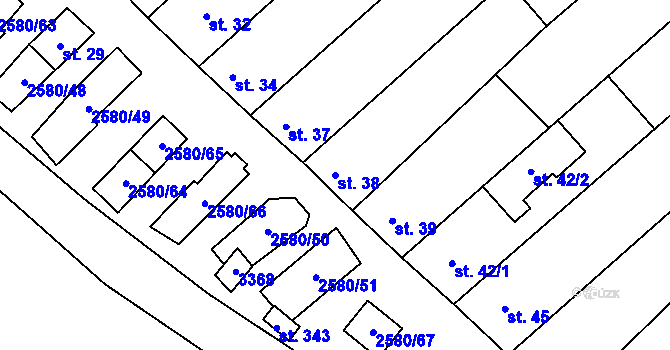 Parcela st. 38 v KÚ Kuželov, Katastrální mapa