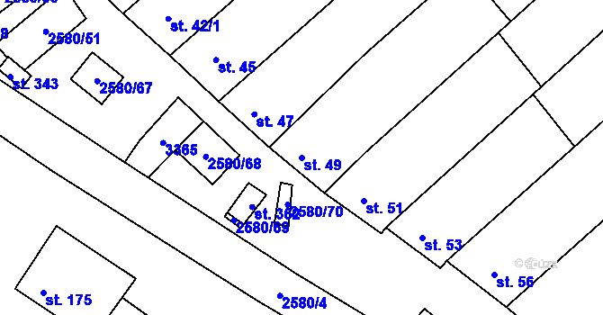 Parcela st. 49 v KÚ Kuželov, Katastrální mapa
