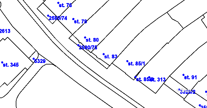 Parcela st. 83 v KÚ Kuželov, Katastrální mapa
