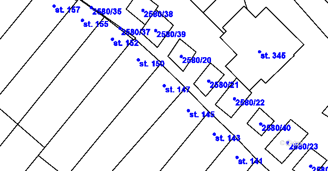 Parcela st. 147 v KÚ Kuželov, Katastrální mapa