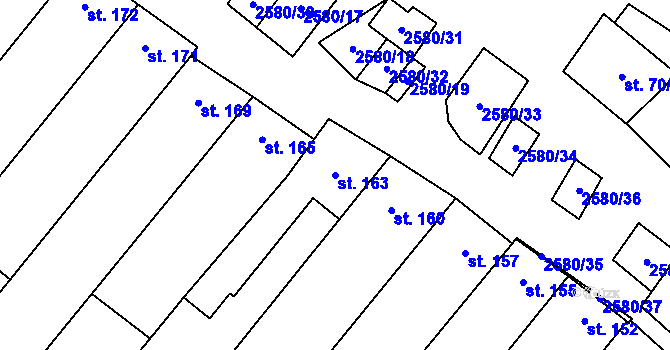 Parcela st. 163 v KÚ Kuželov, Katastrální mapa