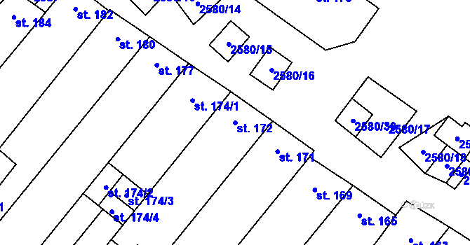 Parcela st. 172 v KÚ Kuželov, Katastrální mapa