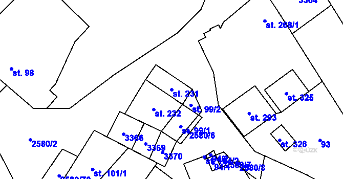 Parcela st. 231 v KÚ Kuželov, Katastrální mapa