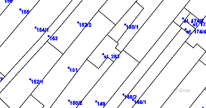 Parcela st. 283 v KÚ Kuželov, Katastrální mapa