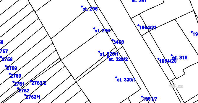 Parcela st. 329/1 v KÚ Kuželov, Katastrální mapa