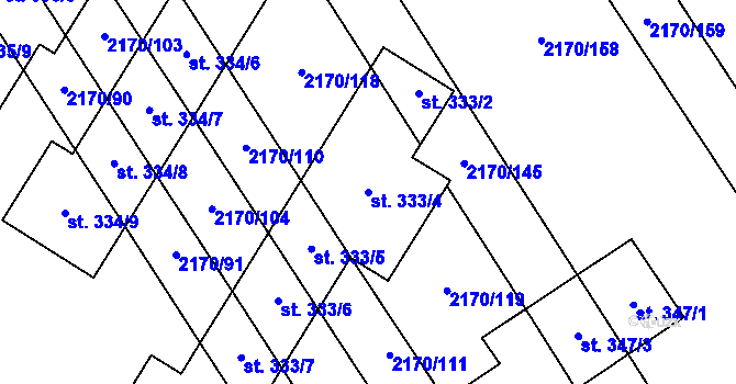 Parcela st. 333/4 v KÚ Kuželov, Katastrální mapa