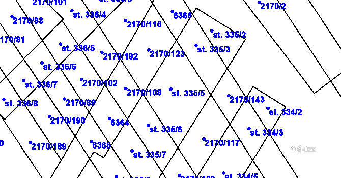Parcela st. 335/5 v KÚ Kuželov, Katastrální mapa