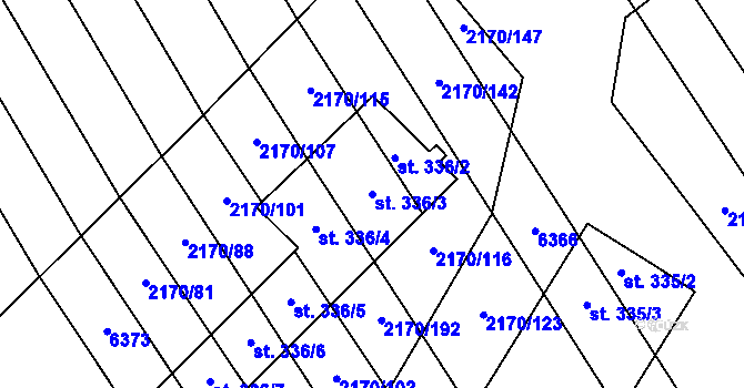 Parcela st. 336/3 v KÚ Kuželov, Katastrální mapa