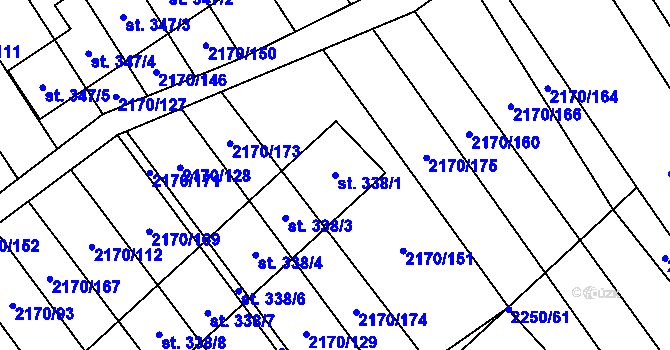 Parcela st. 338/1 v KÚ Kuželov, Katastrální mapa