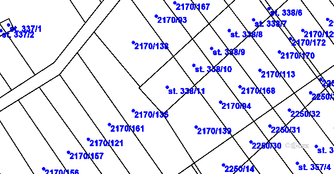 Parcela st. 338/11 v KÚ Kuželov, Katastrální mapa