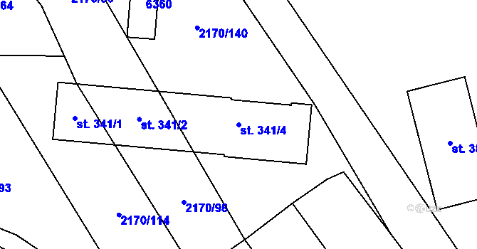 Parcela st. 341/4 v KÚ Kuželov, Katastrální mapa