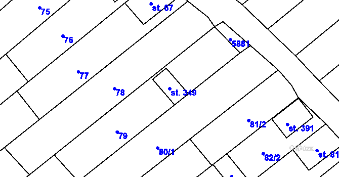 Parcela st. 349 v KÚ Kuželov, Katastrální mapa