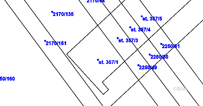 Parcela st. 357/2 v KÚ Kuželov, Katastrální mapa