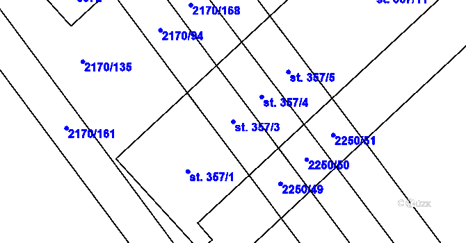 Parcela st. 357/3 v KÚ Kuželov, Katastrální mapa