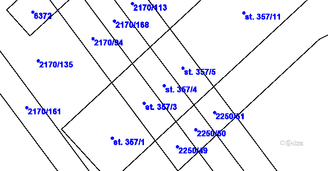Parcela st. 357/4 v KÚ Kuželov, Katastrální mapa