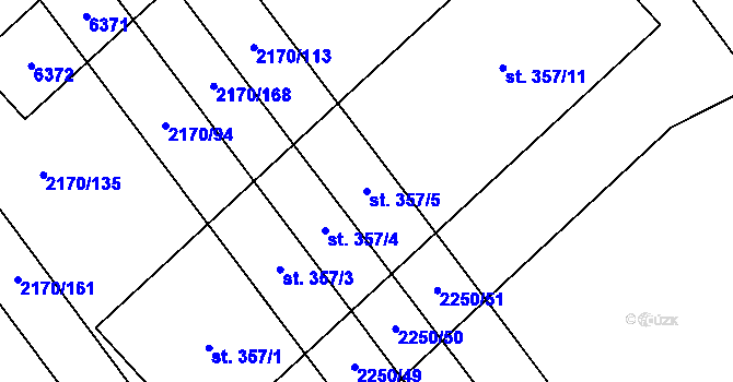 Parcela st. 357/5 v KÚ Kuželov, Katastrální mapa