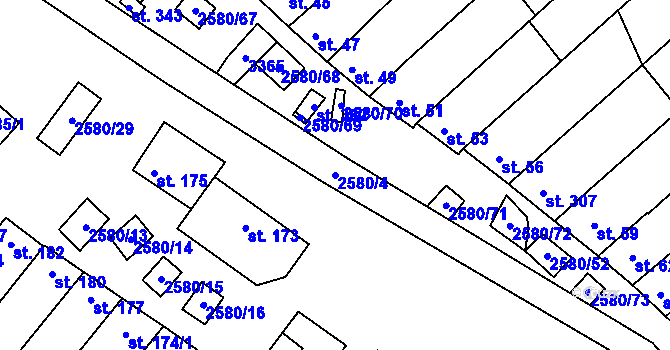 Parcela st. 2580/4 v KÚ Kuželov, Katastrální mapa