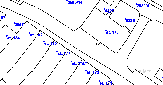 Parcela st. 2580/15 v KÚ Kuželov, Katastrální mapa