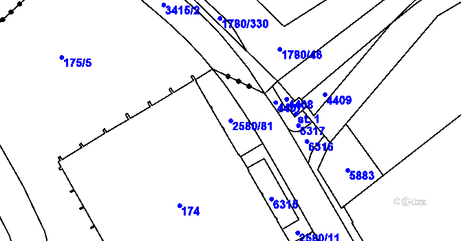 Parcela st. 2580/81 v KÚ Kuželov, Katastrální mapa