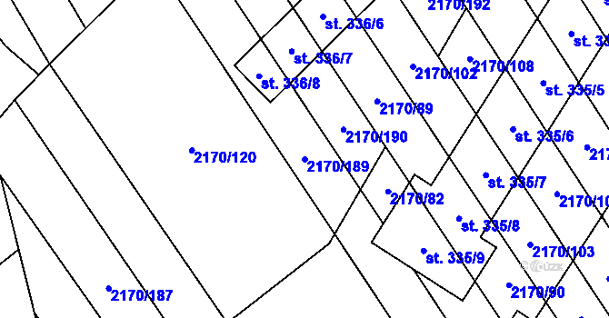 Parcela st. 2170/189 v KÚ Kuželov, Katastrální mapa