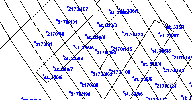 Parcela st. 2170/192 v KÚ Kuželov, Katastrální mapa