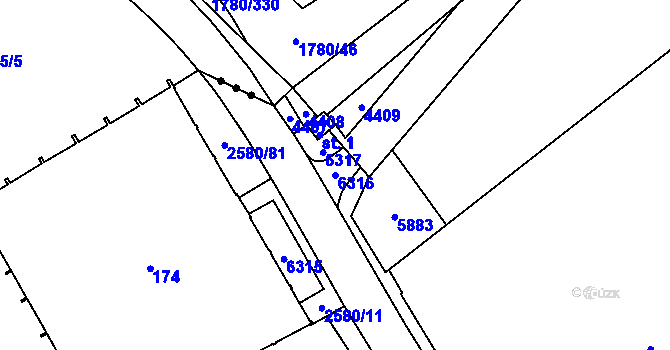 Parcela st. 6316 v KÚ Kuželov, Katastrální mapa