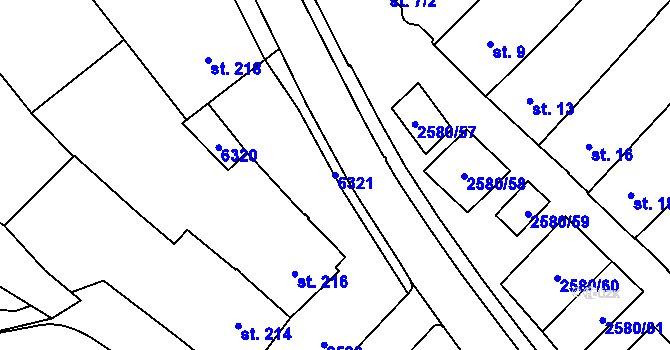 Parcela st. 6321 v KÚ Kuželov, Katastrální mapa