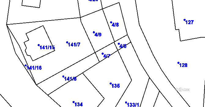 Parcela st. 4/7 v KÚ Kvaň, Katastrální mapa