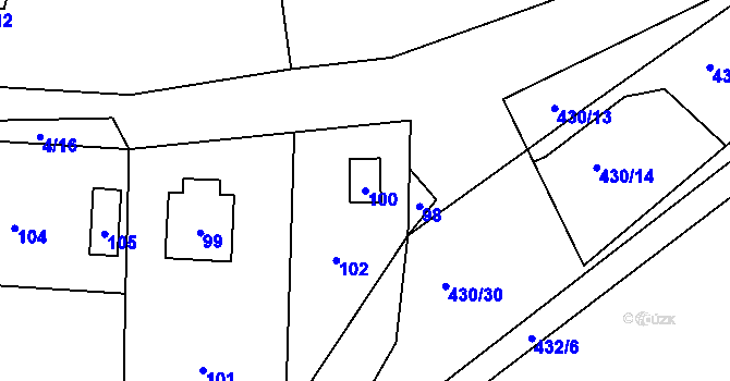 Parcela st. 100 v KÚ Kvaň, Katastrální mapa
