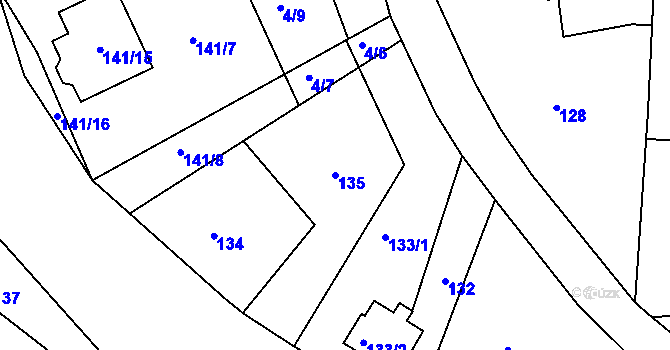 Parcela st. 135 v KÚ Kvaň, Katastrální mapa