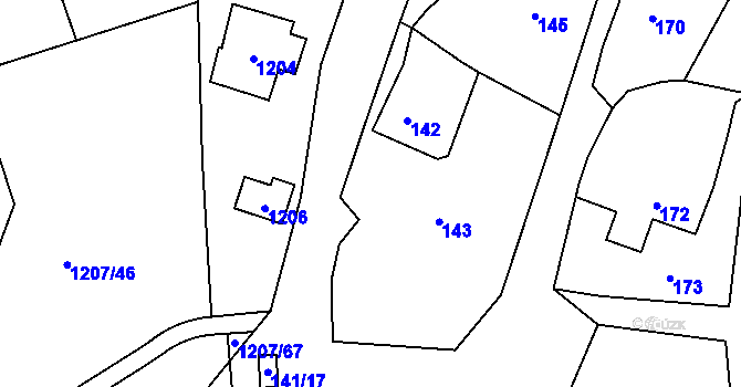 Parcela st. 144 v KÚ Kvaň, Katastrální mapa