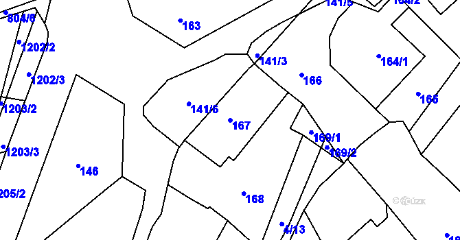 Parcela st. 167 v KÚ Kvaň, Katastrální mapa