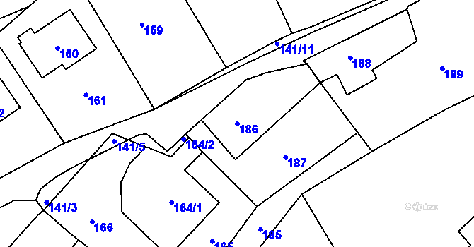 Parcela st. 186 v KÚ Kvaň, Katastrální mapa