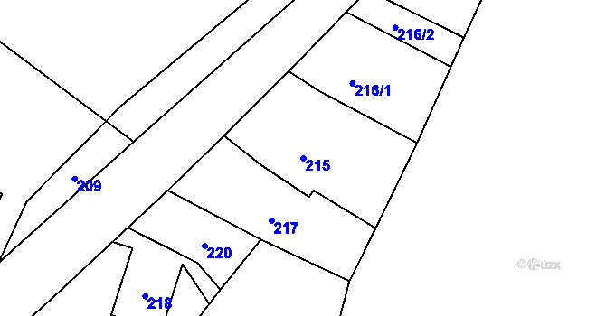 Parcela st. 215 v KÚ Kvaň, Katastrální mapa