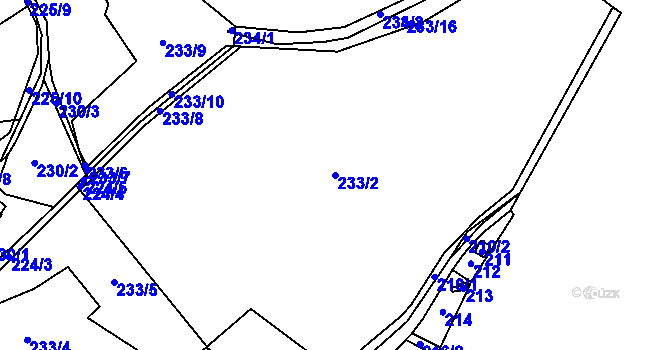 Parcela st. 233/2 v KÚ Kvaň, Katastrální mapa