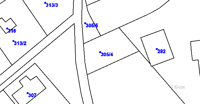 Parcela st. 305/4 v KÚ Kvaň, Katastrální mapa