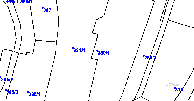 Parcela st. 380/1 v KÚ Kvaň, Katastrální mapa