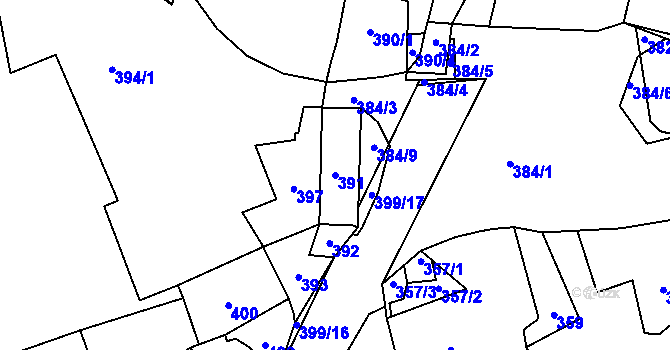 Parcela st. 391 v KÚ Kvaň, Katastrální mapa