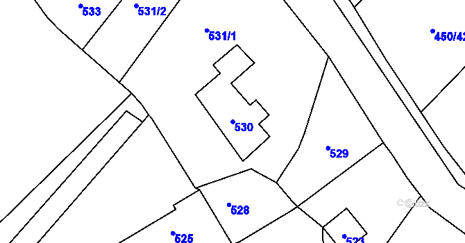 Parcela st. 530 v KÚ Kvaň, Katastrální mapa