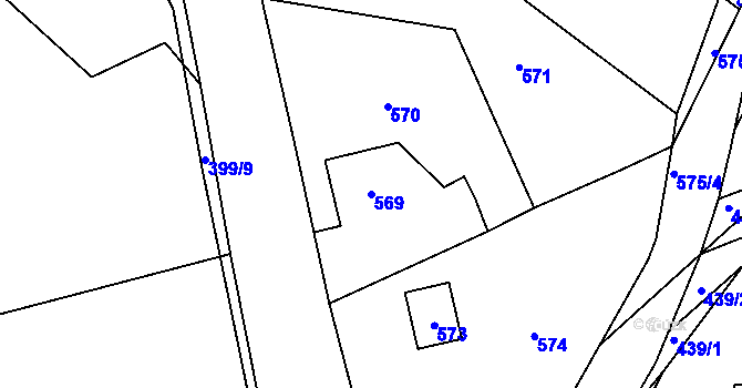 Parcela st. 569 v KÚ Kvaň, Katastrální mapa