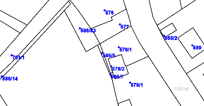 Parcela st. 586/5 v KÚ Kvaň, Katastrální mapa