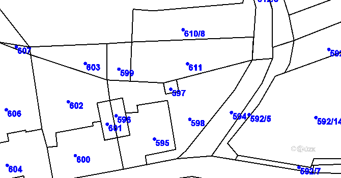 Parcela st. 597 v KÚ Kvaň, Katastrální mapa
