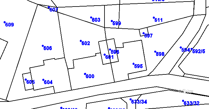 Parcela st. 601 v KÚ Kvaň, Katastrální mapa