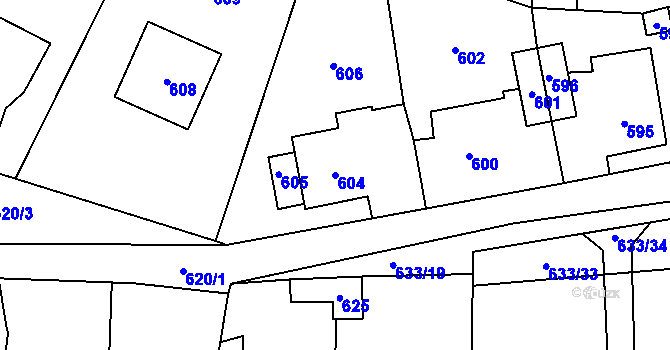 Parcela st. 604 v KÚ Kvaň, Katastrální mapa