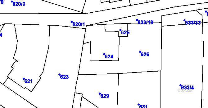 Parcela st. 624 v KÚ Kvaň, Katastrální mapa