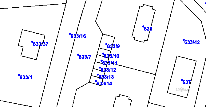 Parcela st. 633/10 v KÚ Kvaň, Katastrální mapa