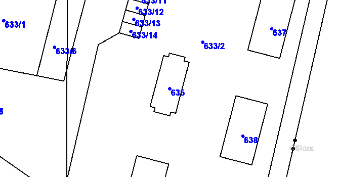 Parcela st. 635 v KÚ Kvaň, Katastrální mapa