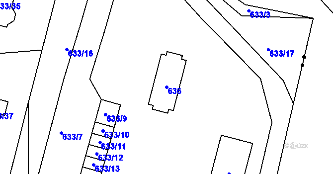 Parcela st. 636 v KÚ Kvaň, Katastrální mapa