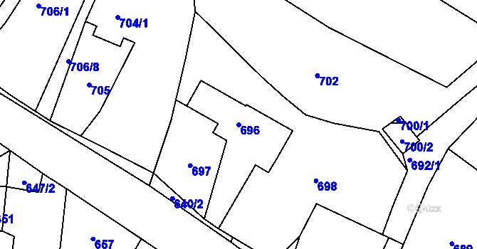 Parcela st. 696 v KÚ Kvaň, Katastrální mapa