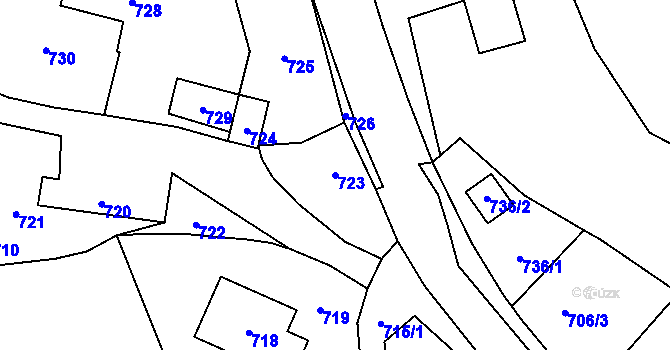 Parcela st. 723 v KÚ Kvaň, Katastrální mapa